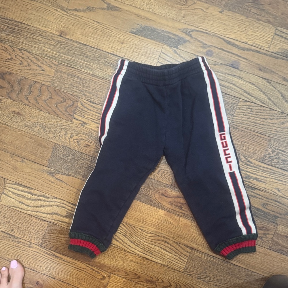 Gucci Kids Navy Joggers with Red and White Stripes